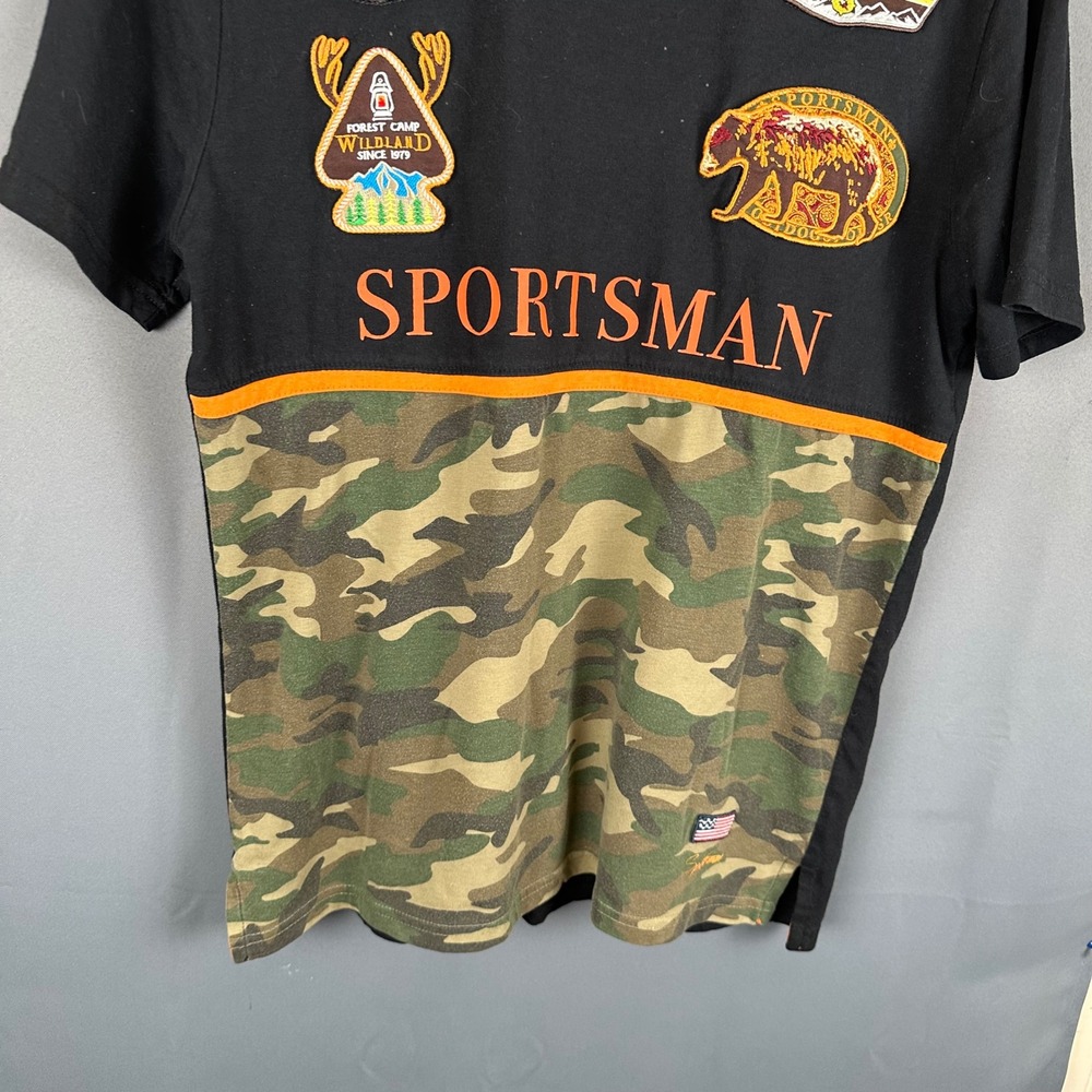 Krisp NYC Mens Sportsman Camo Patch Graphic T-Shirt Black Green Camouflage Small - Picture 5 of 9